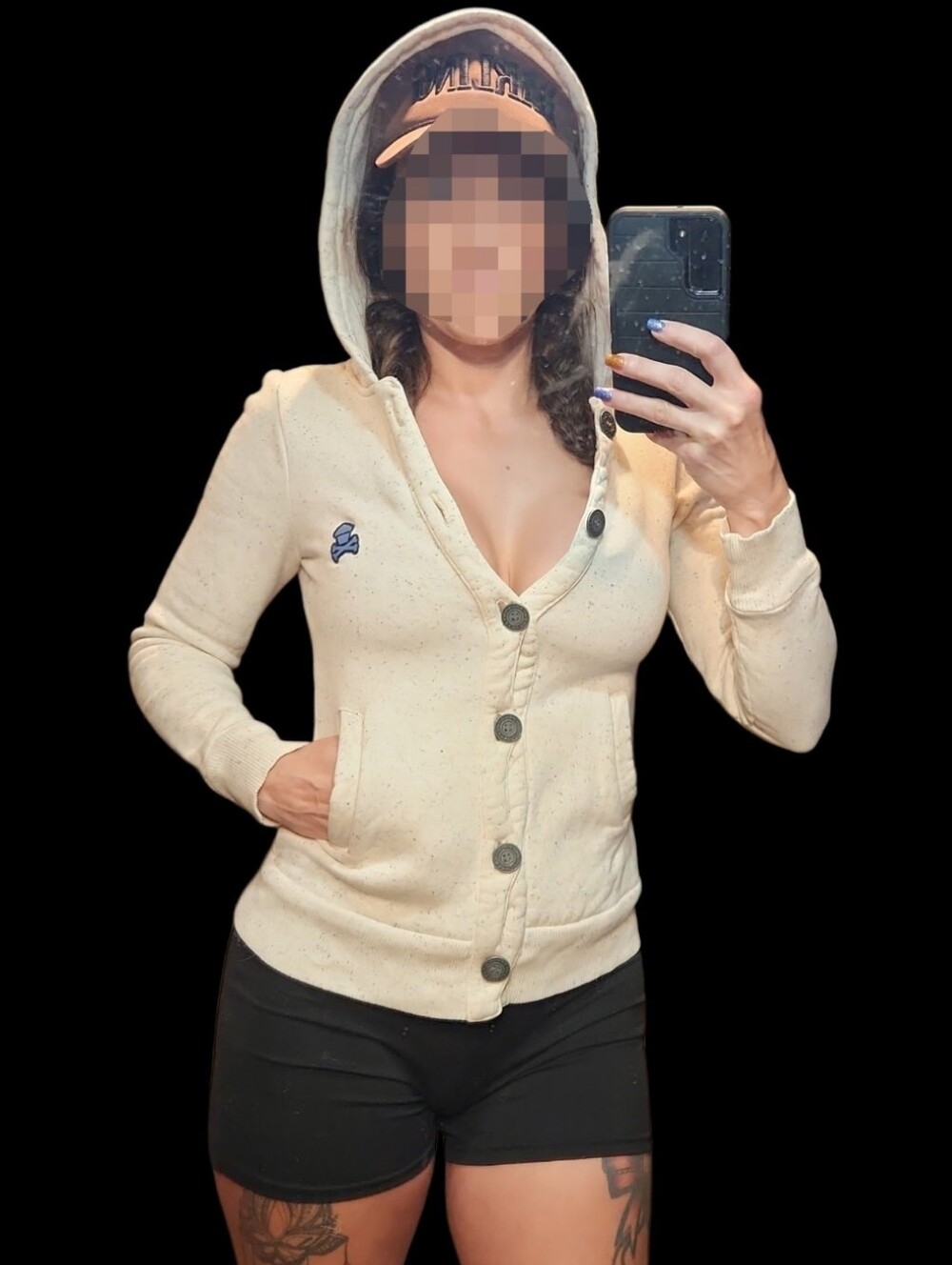 Johnny Cupcakes Cream Speckled Button-Front Hoodie with Blue Logo - Picture 6 of 11
